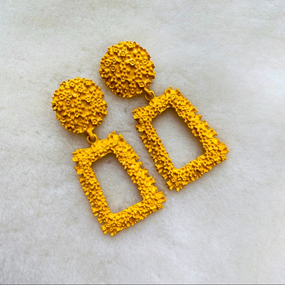 :: Yellow Textured Statement Earrings ::